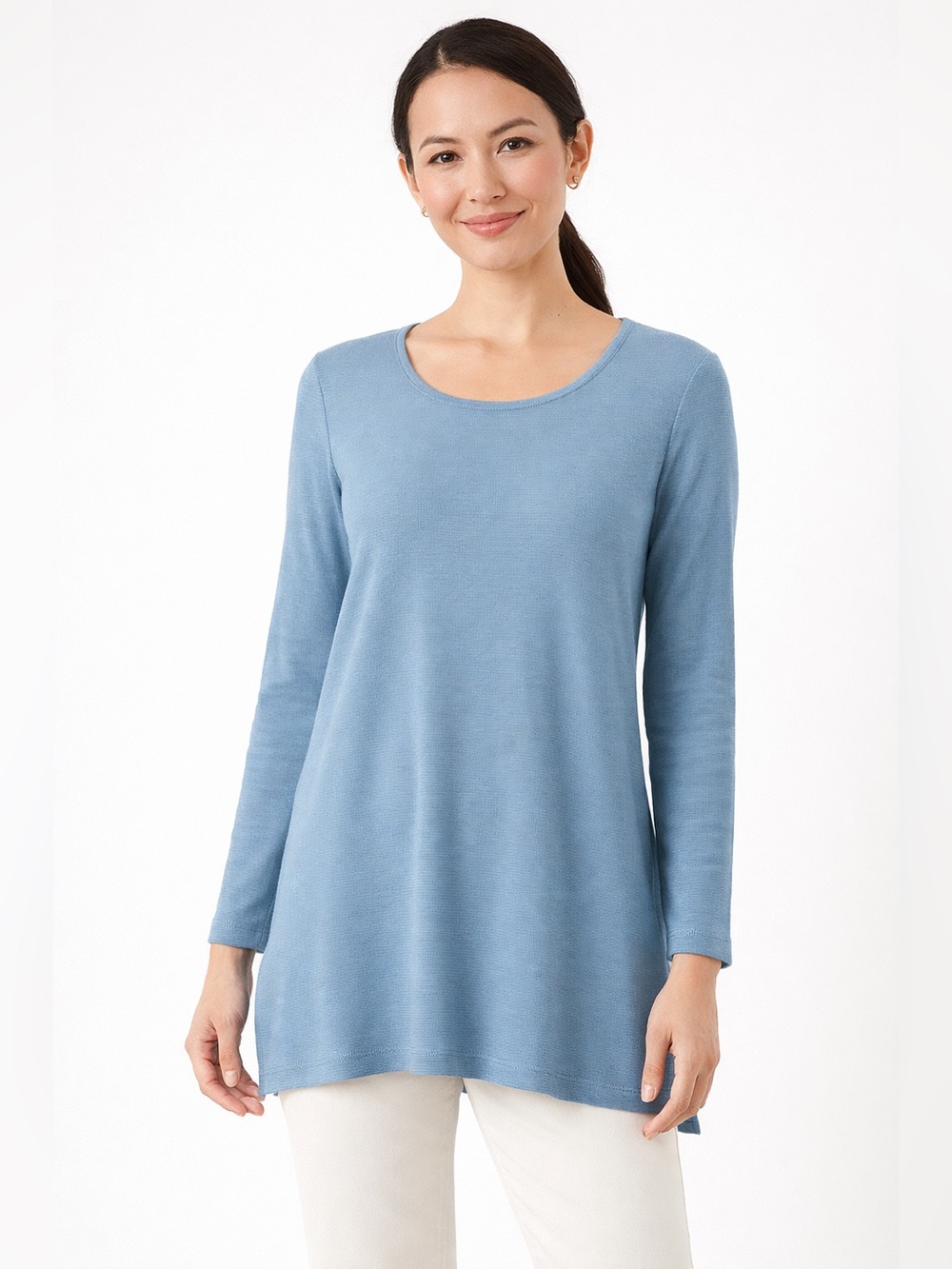 J.Jill Wearever Textured Knit Scoop Neck Tunic Blue Petite Small P/S